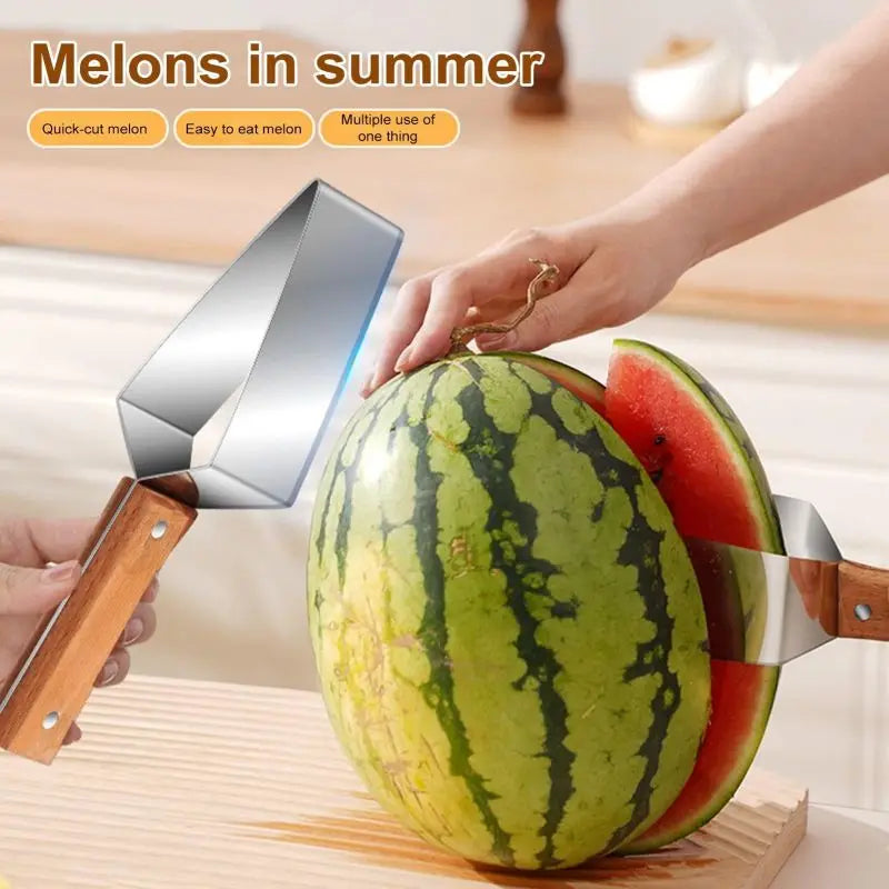 Watermelon Slicer, Watermelon Cut Into Pieces, Stainless Steel Wooden-handled Watermelon Knife Tool