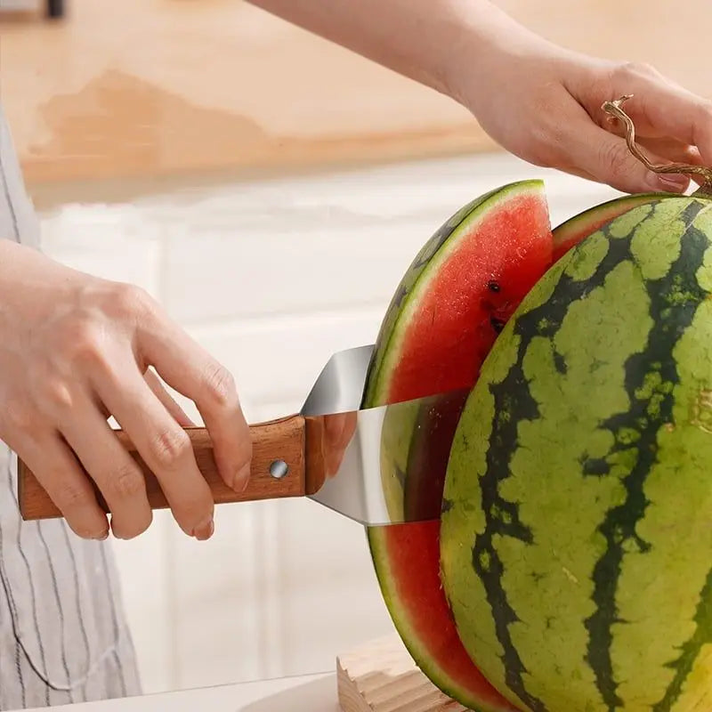 Watermelon Slicer, Watermelon Cut Into Pieces, Stainless Steel Wooden-handled Watermelon Knife Tool